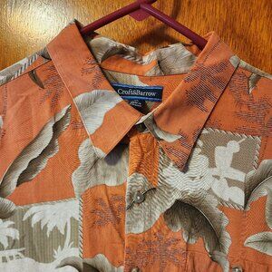 Men's XL Croft & Barrow Peach Floral Hawaiian Short Sleeve Shirt